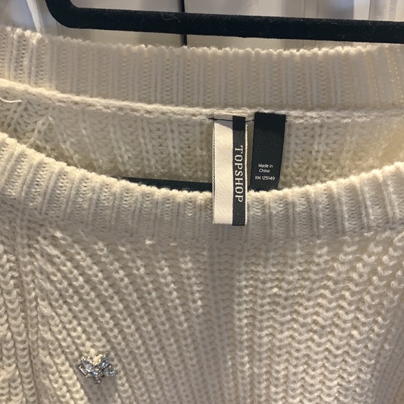 Topshop Cream Ribbed Embellished Cold Shoulder Crew Neck Sweater - Picture 4 of 6